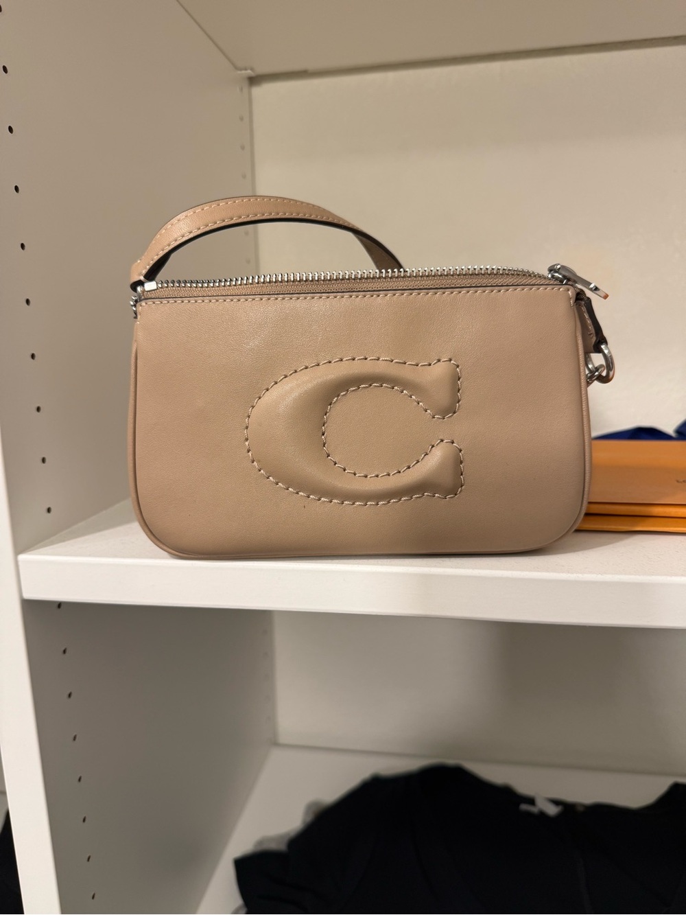 Coach Mini Wristlet in Taupe Pebbled Leather